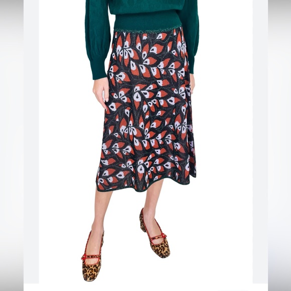 NWT Happy Sheep Metallic Leaf Pattern Knit Midi Skirt Anthropologie - Picture 4 of 4